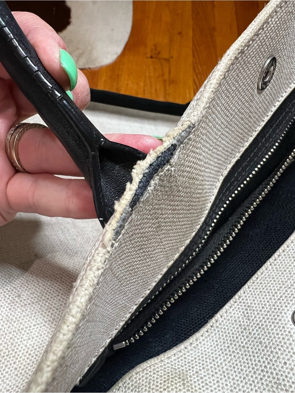 Saint Laurent Rive Gauche North/South Canvas Messenger Tote in Cream and Black - Picture 17 of 17